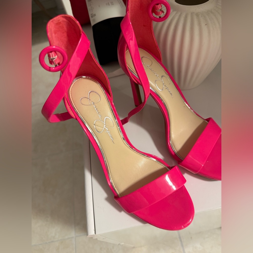 Jessica Simpson Bright Pink Patent Ankle-Strap Stilettos